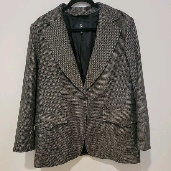 Banana Republic Gray Textured Palmira Tweed Blazer Single Button Sz 14 - Picture 1 of 5